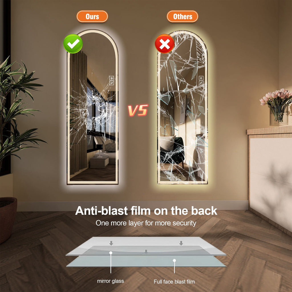 Arch Design LED Full Length Mirror with Dimmable LED Lights - Silver