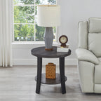 Contemporary 3 Piece Coffee Table Set with Oval Wood Shelf - Charcoal