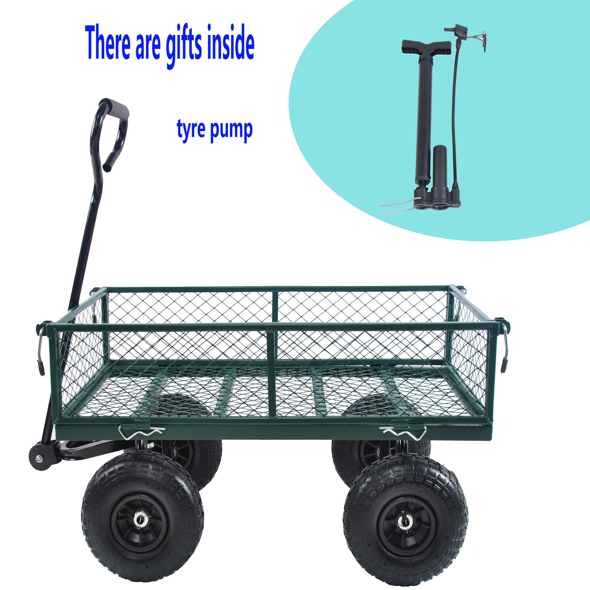 Green Outdoor Wagon Cart with Foldable Steel Frame - 550 lb Capacity