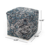 Blue Square Pouf Ottoman with Polystyrene Bead Filling - 16"