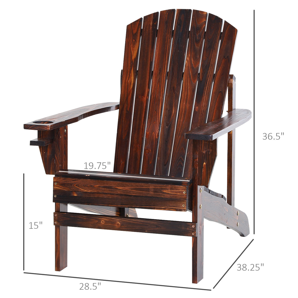 Wooden Adirondack Chair Patio Seating with Cup Holder - Natural Wood
