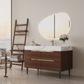Farmhouse Sintered Stone Bathroom Vanity with Undermount Sink - Walnut, White