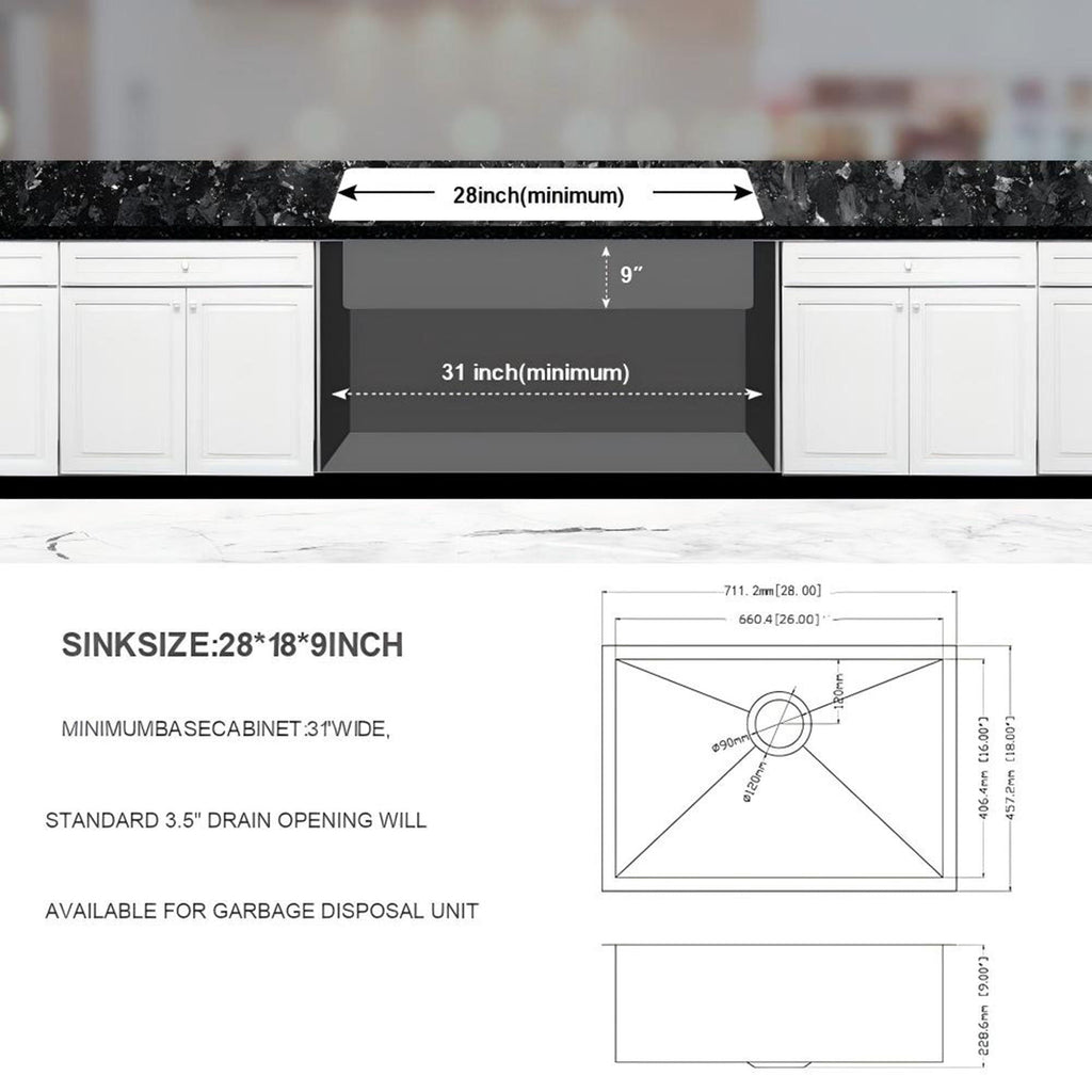 Undermount Stainless Steel Kitchen Sink with Deep Single Bowl - Gray