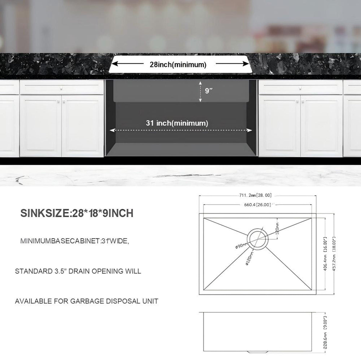 Undermount Stainless Steel Kitchen Sink with Deep Single Bowl - Gray