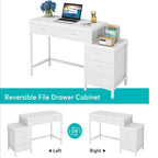 Computer Desk with Reversible 5 Drawer Storage - White or Light Brown