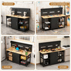 Workbench with Storage Cabinet and Pegboard with Power Outlet - Black