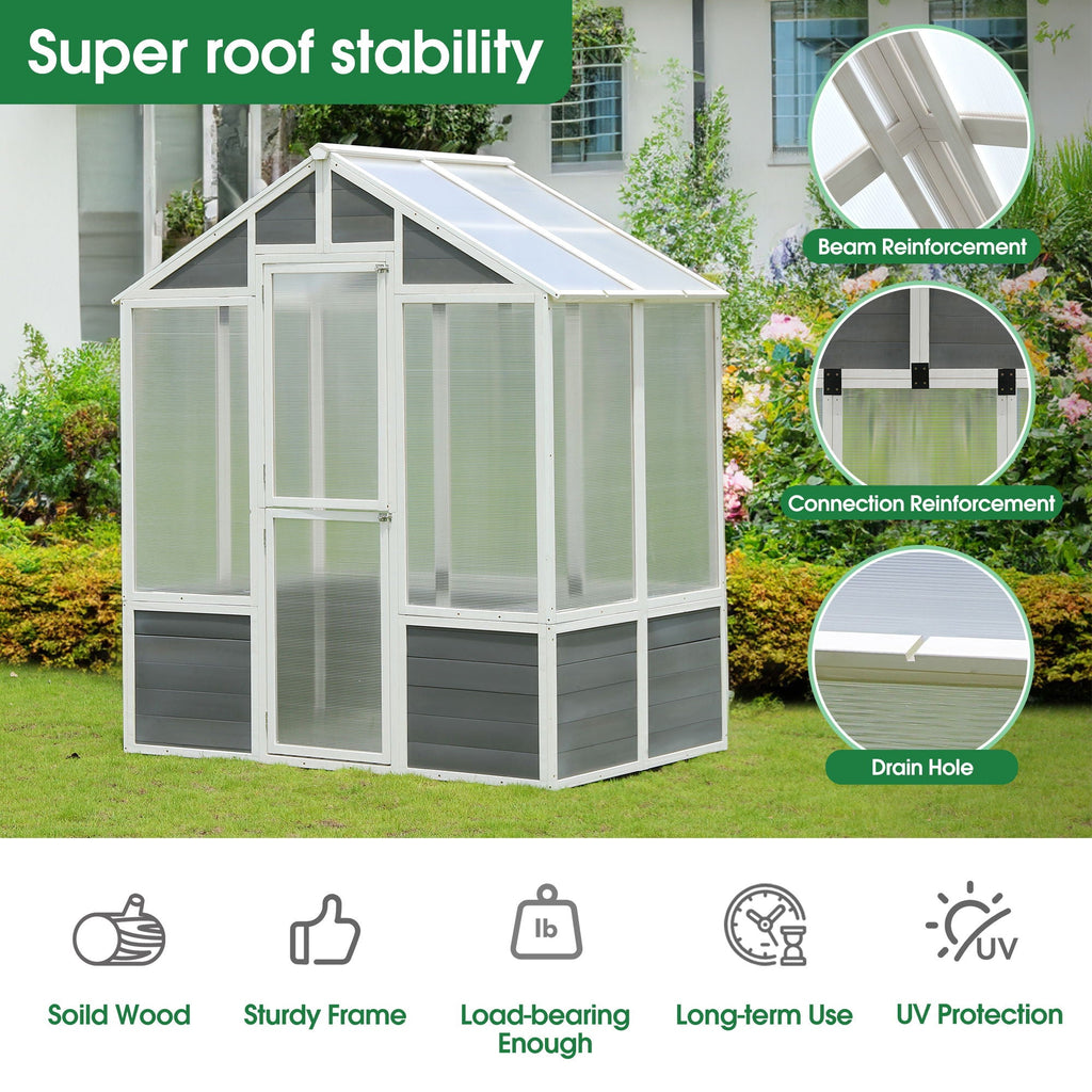 Wooden Greenhouse with Polycarbonate Panels - White / Gray
