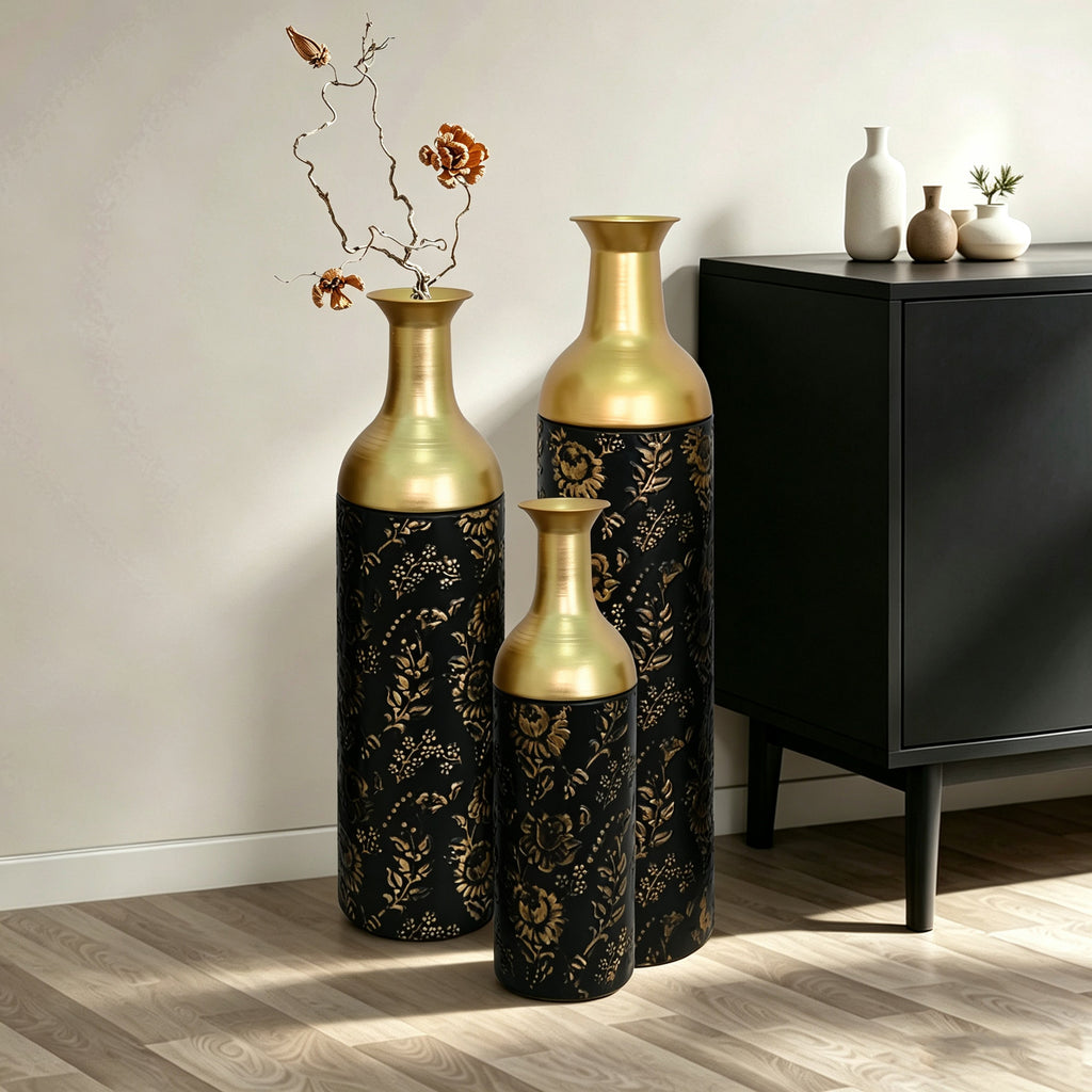 Decorative Metal Vases Set of 3 with Rust-Resistant Finish - Iron