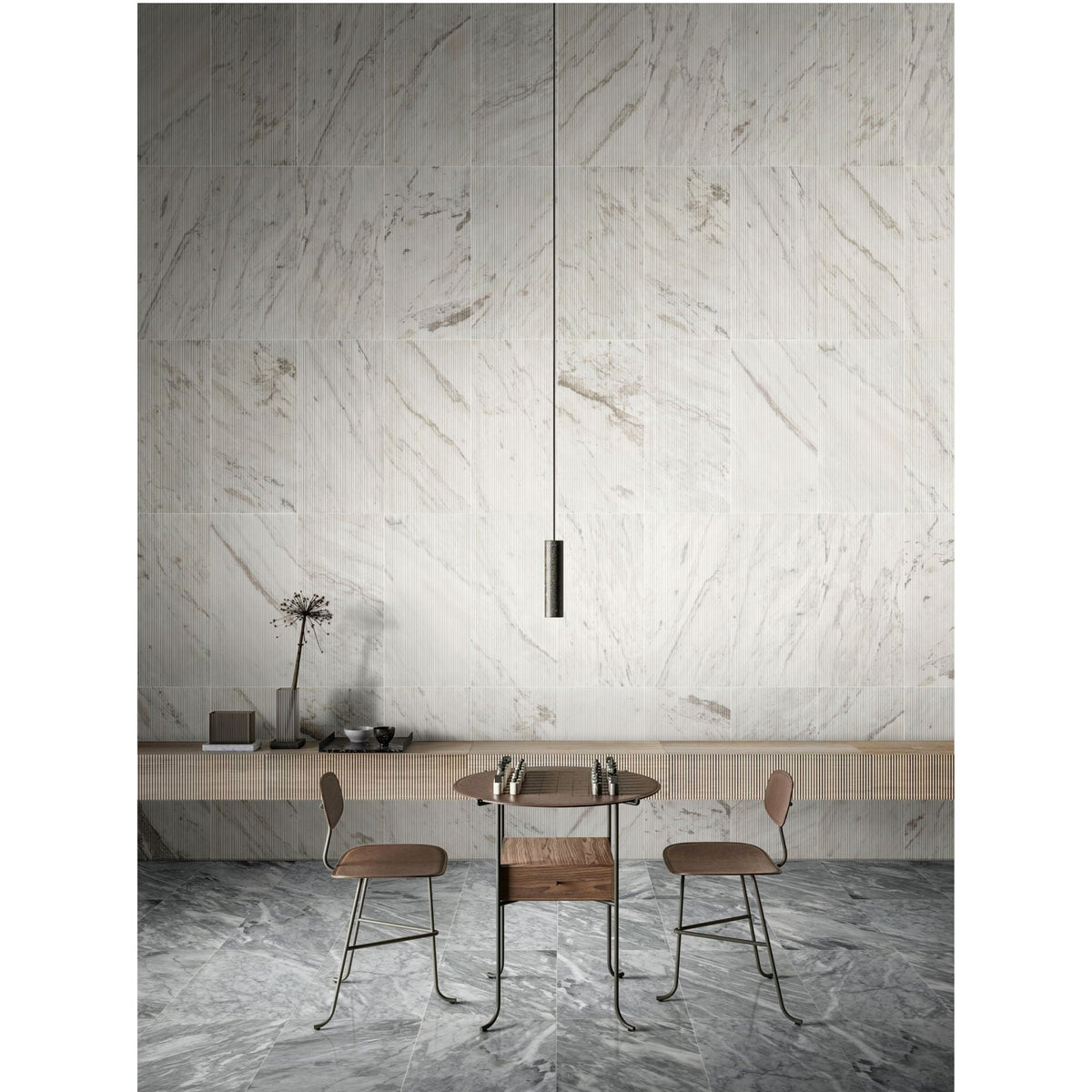 Textured Marble Decorative Tiles with Distinctive OL Finish - White / Natural