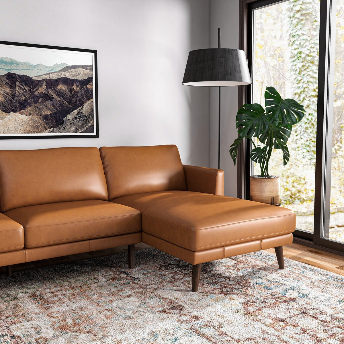 Light Brown L-Shaped Sectional Sofa with Solid Eucalyptus Wood Frame