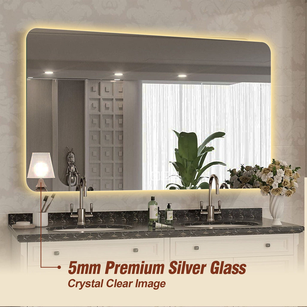 Wall Mounted LED Lighting Mirror with 3-Color Dimmable Light - Silver