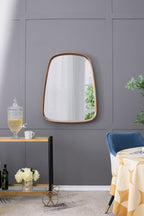 Irregular Wood Frame Wall Mirror with Curved Edges - Brown