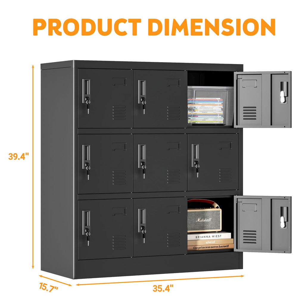 9 Door Employee Storage Locker with Card Slot - Black