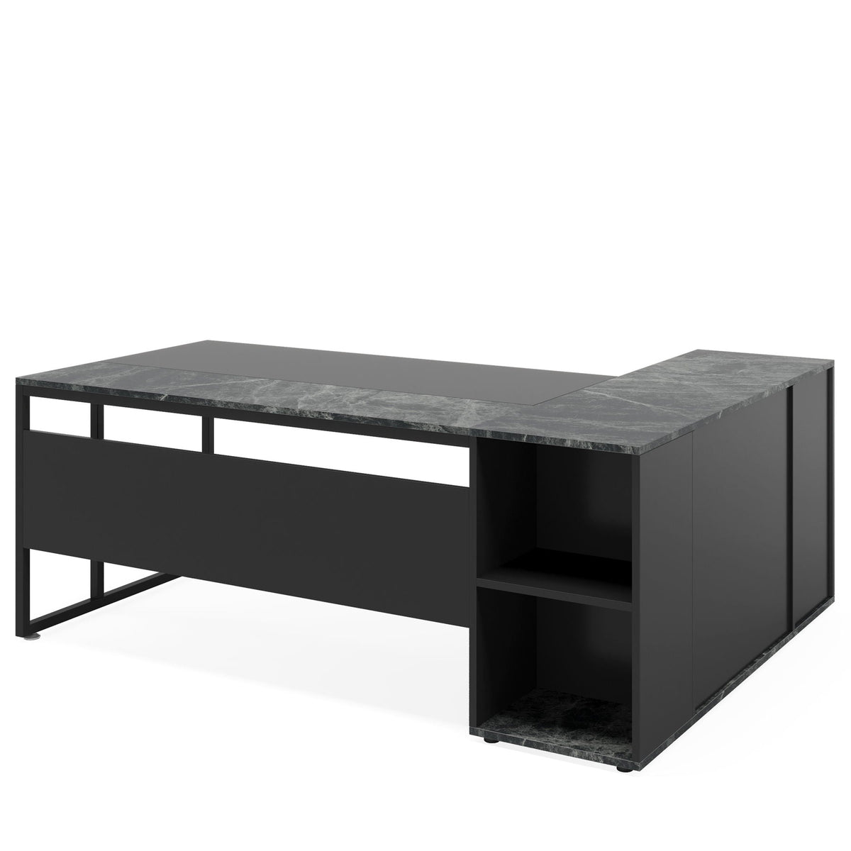 L-Shaped Executive Desk with Cabinet Storage - Dark Gray or Black