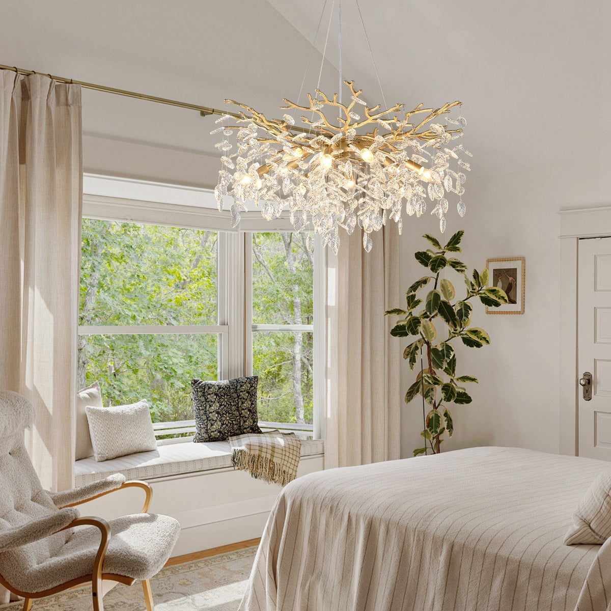 8-Light Crystal Chandelier with Gold Finish and Crystal Accents - Gold