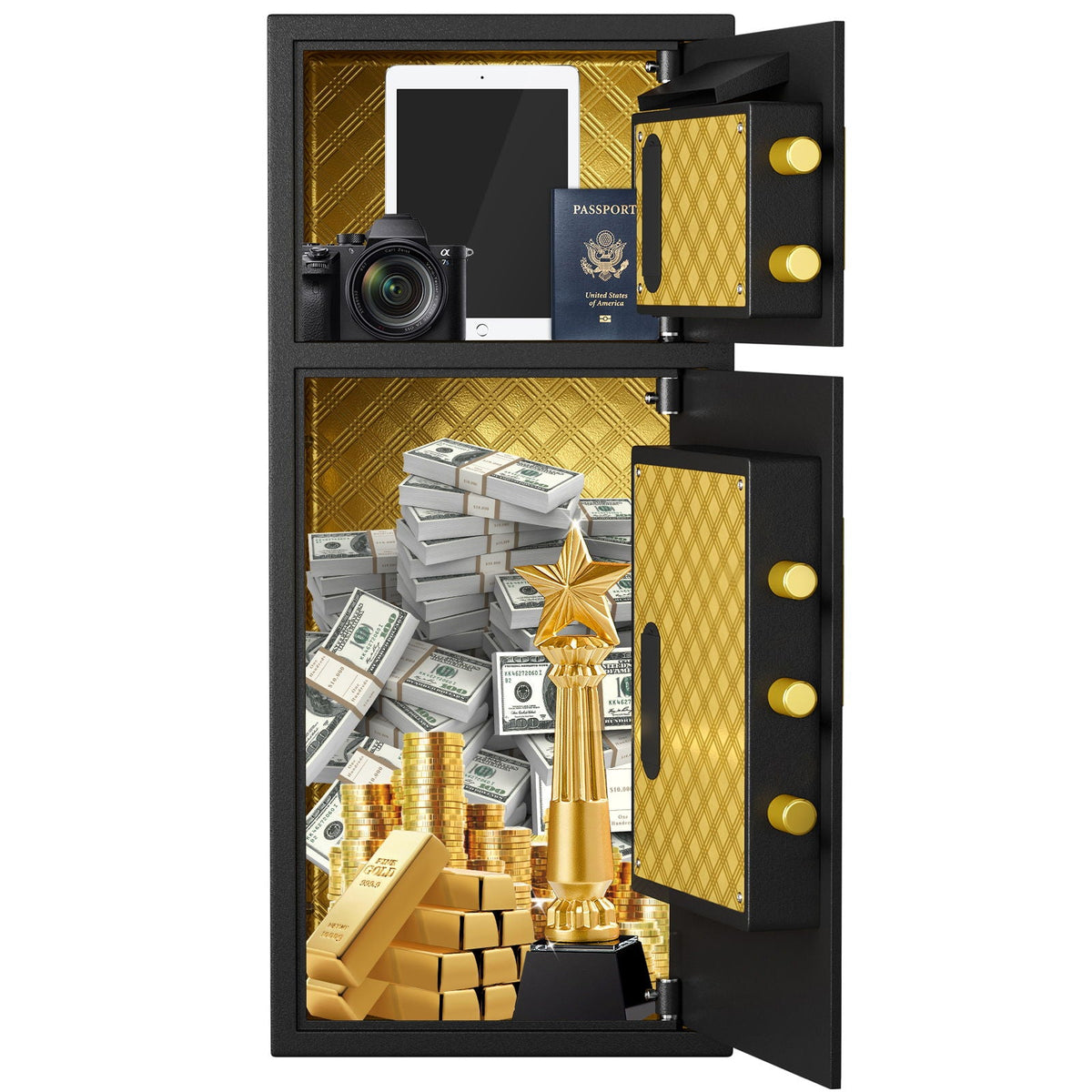 Large Double Door Digital Security Safe with Fireproof and Waterproof Bag - Black