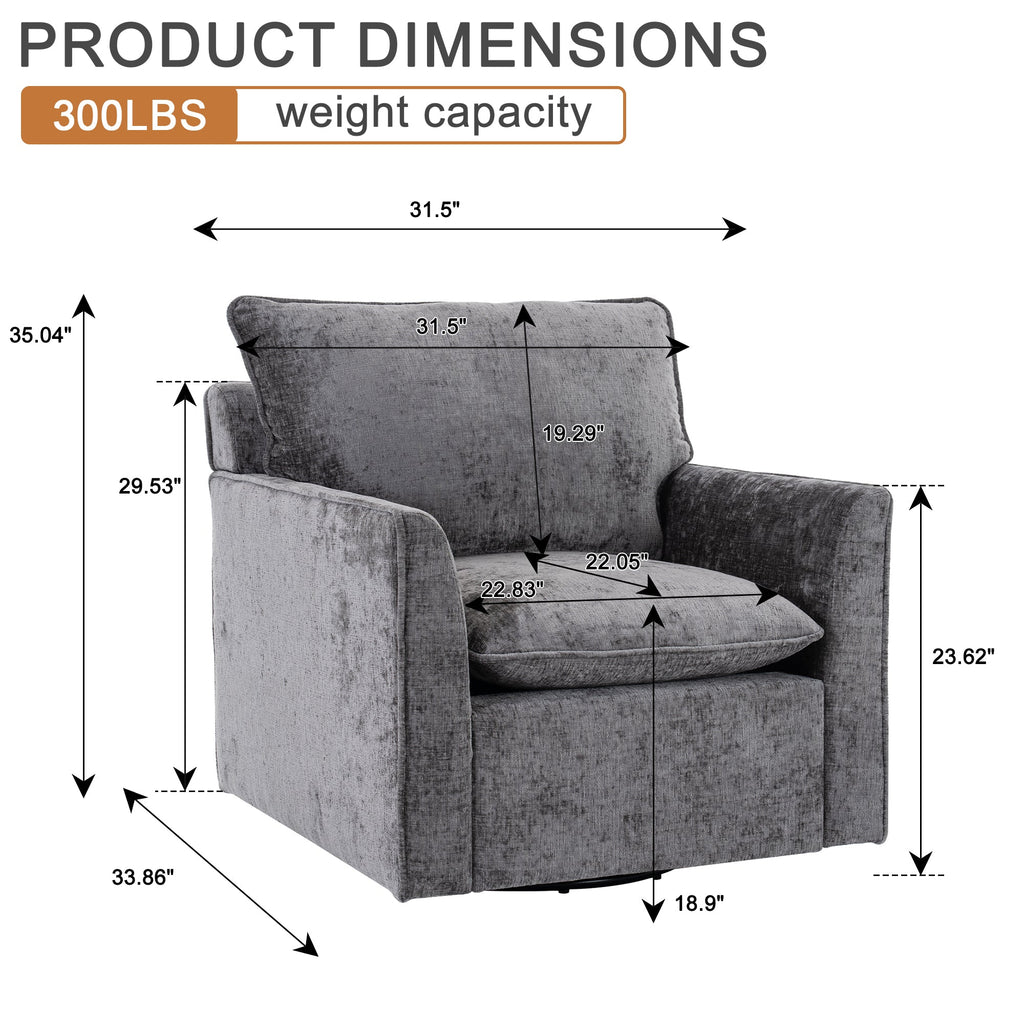 360° Swivel Accent Chair with Chenille Upholstery - Gray