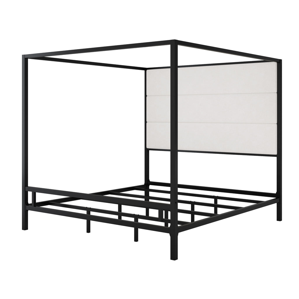 Canopy Bed With Tall Upholstered Headboard - 4 Poster Frame - Gold or Black