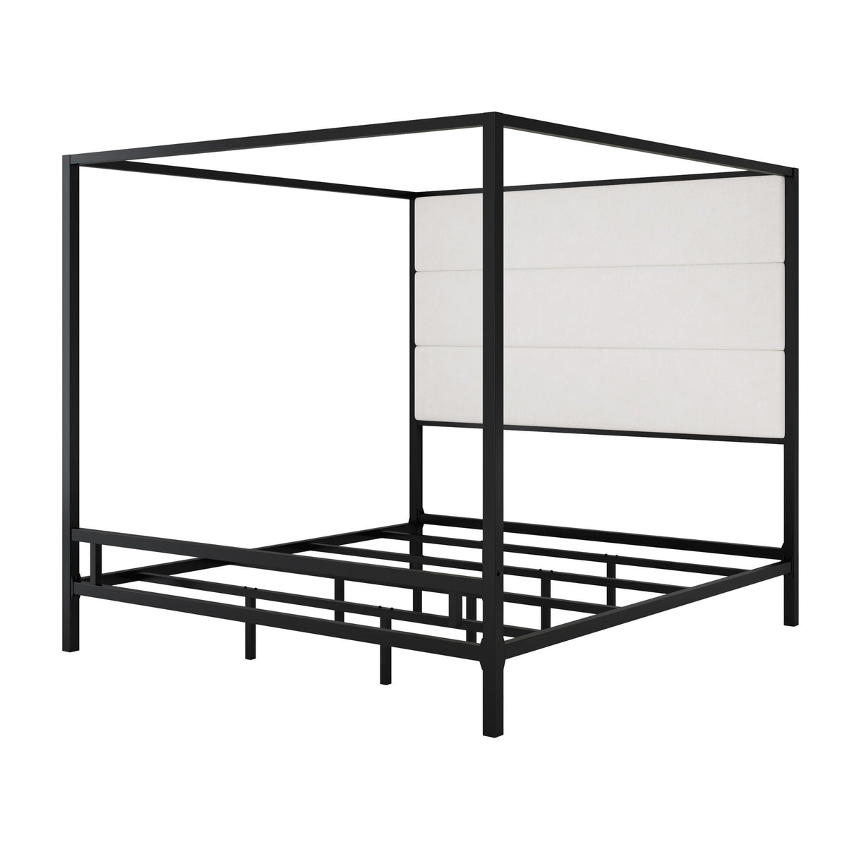 Canopy Bed With Tall Upholstered Headboard - 4 Poster Frame - Gold or Black