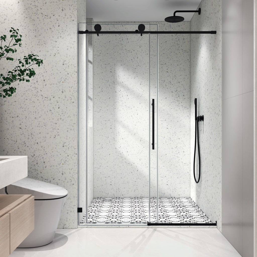 Matte Black Tempered Glass Shower Door with Soft-Closing and Easy-Clean Coating