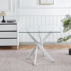 Modern Tempered Glass Dining Table with Cross Metal Legs - Multiple Colors