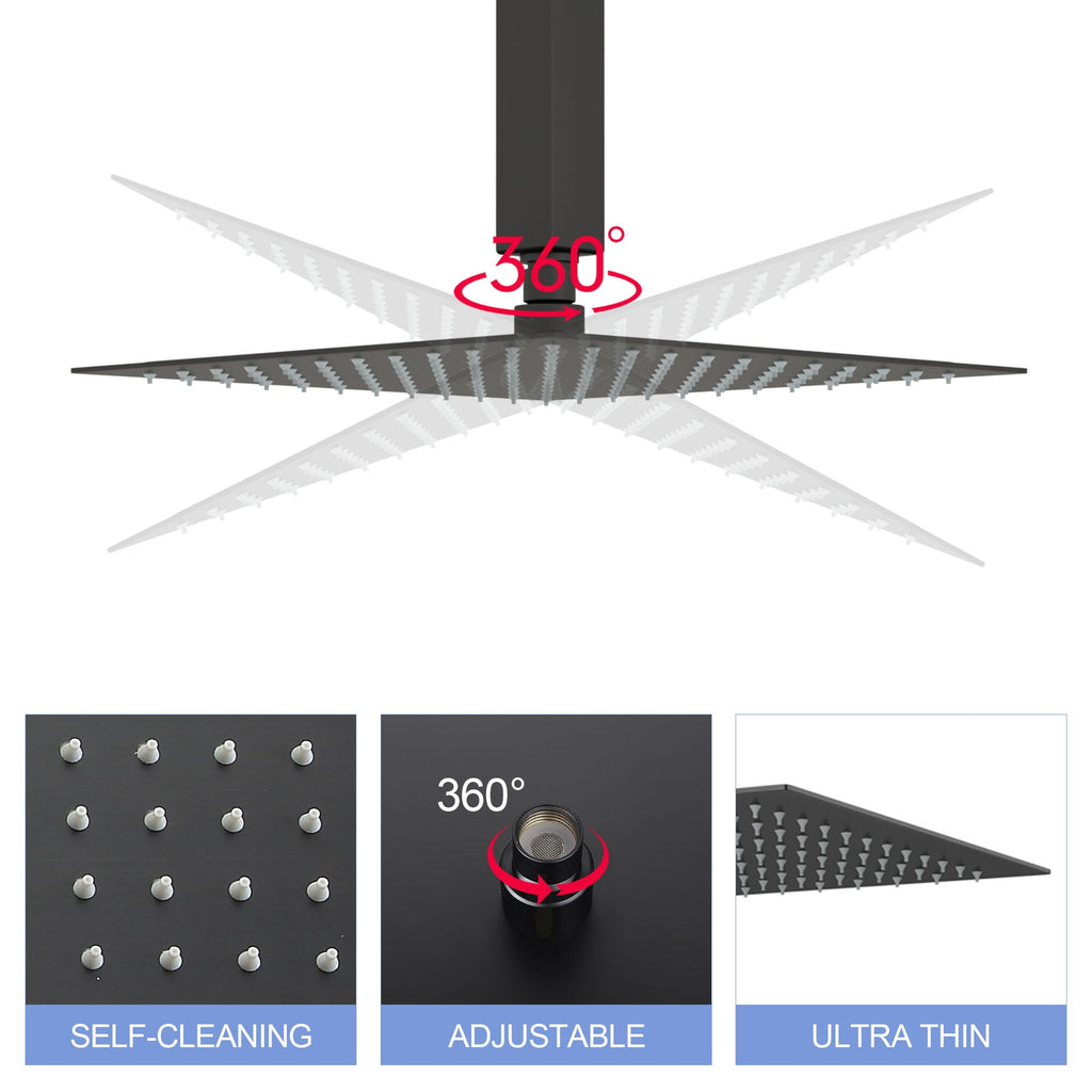 10" Square Rainfall Shower Head with 360° Adjustability – Multiple Colors