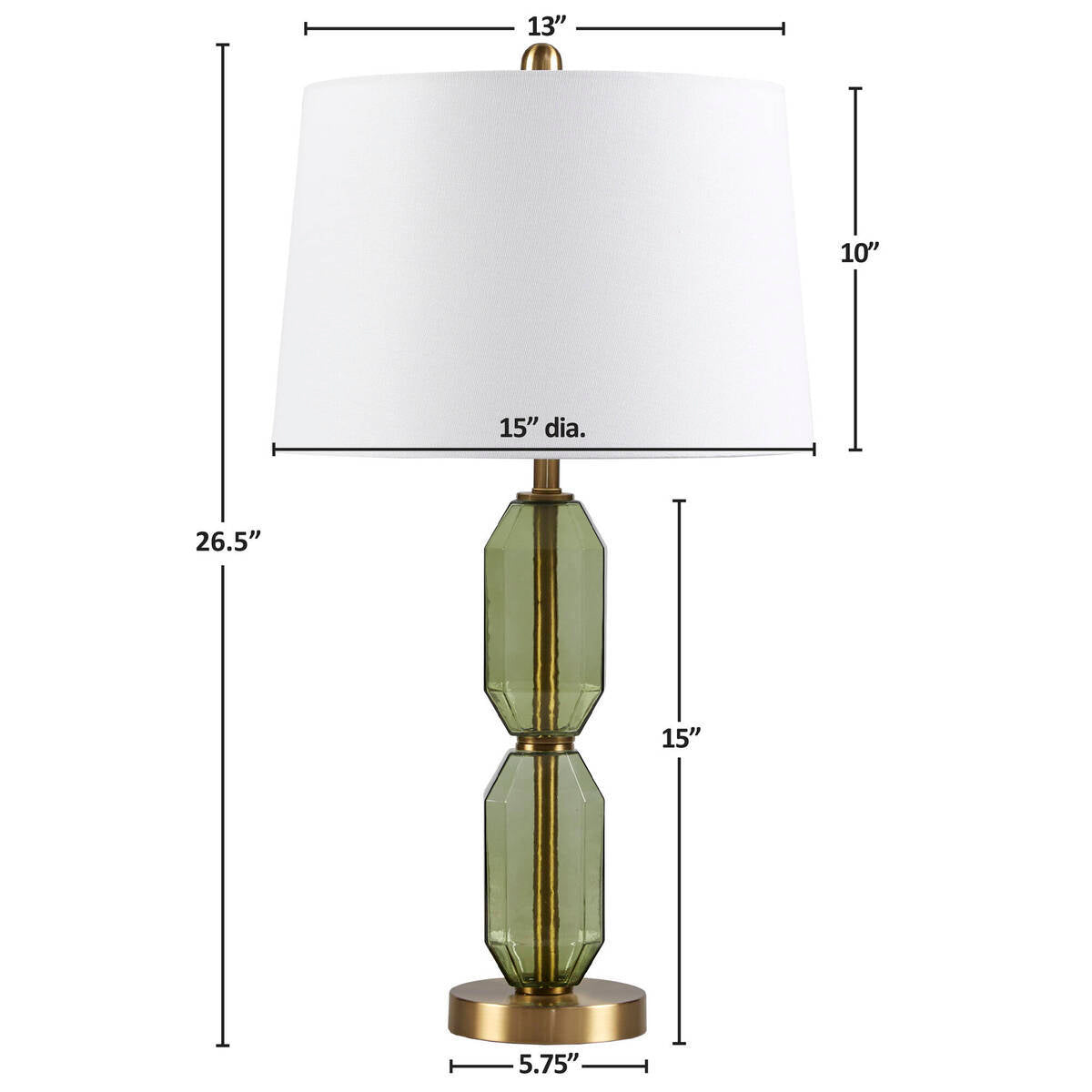 Faceted Green Glass Table Lamp with White Fabric Shade - Green