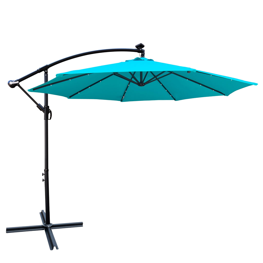 10 ft Outdoor Patio Umbrella with Solar LED Lighting - Turquoise