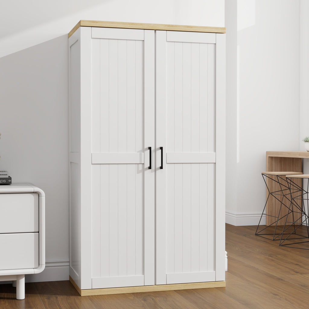 Tall Wooden Vacuum Storage Cabinet with Adjustable Shelf - White