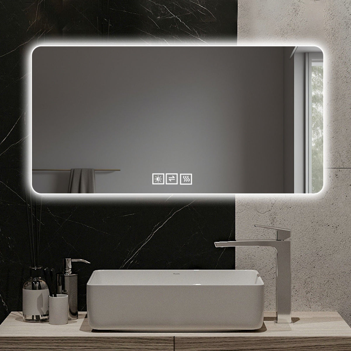 LED Bathroom Mirror with 3 Color Dimmable Backlight - Pearl Silver