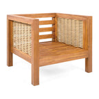 Outdoor Club Chair with Wicker Armrest - Beige