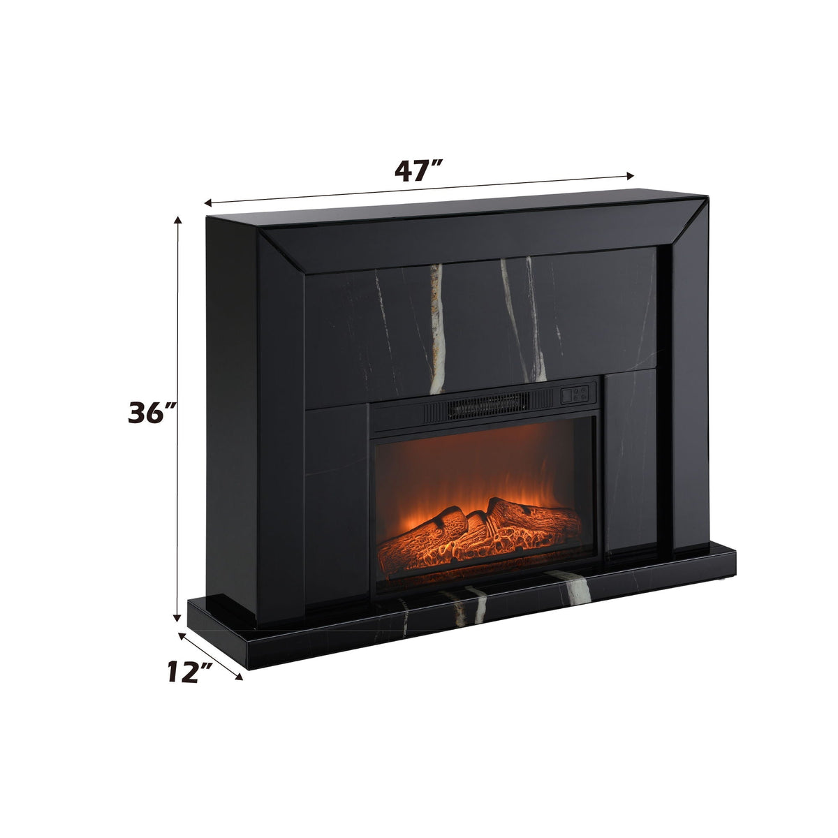 Drisana Mirrored Fireplace with Marble Grain Design - Black