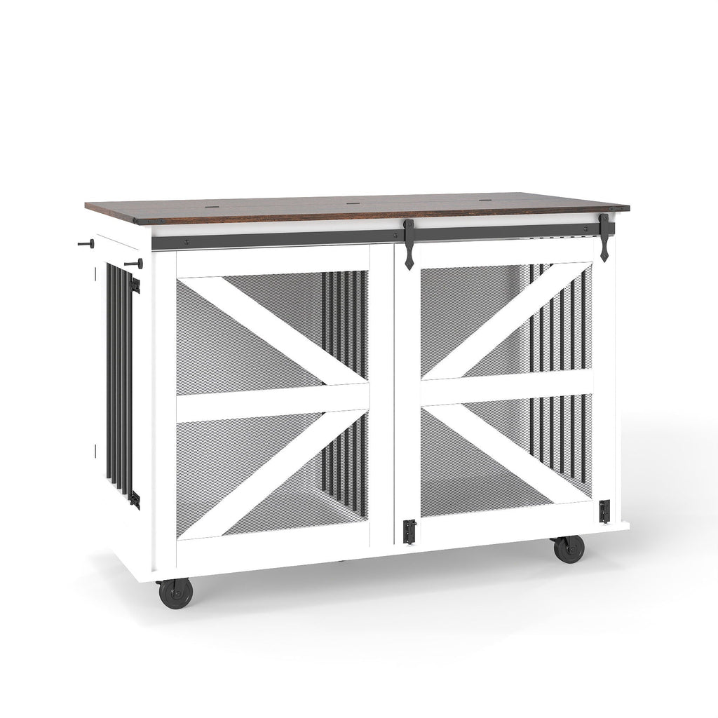 Mobile Dog Crate With Flip Top Feeding Door, Dual Access & 5 Caster System