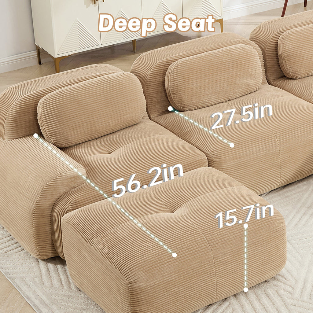 Three-Seat Modular Sofa With 3 Ottomans – Camel