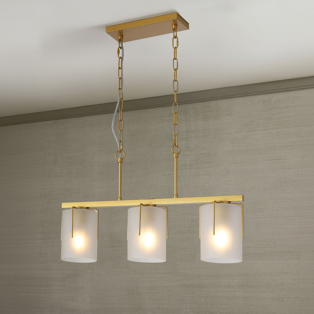 Adjustable Cylindrical Pendant Light with Frosted Glass Shade - Black or Gold