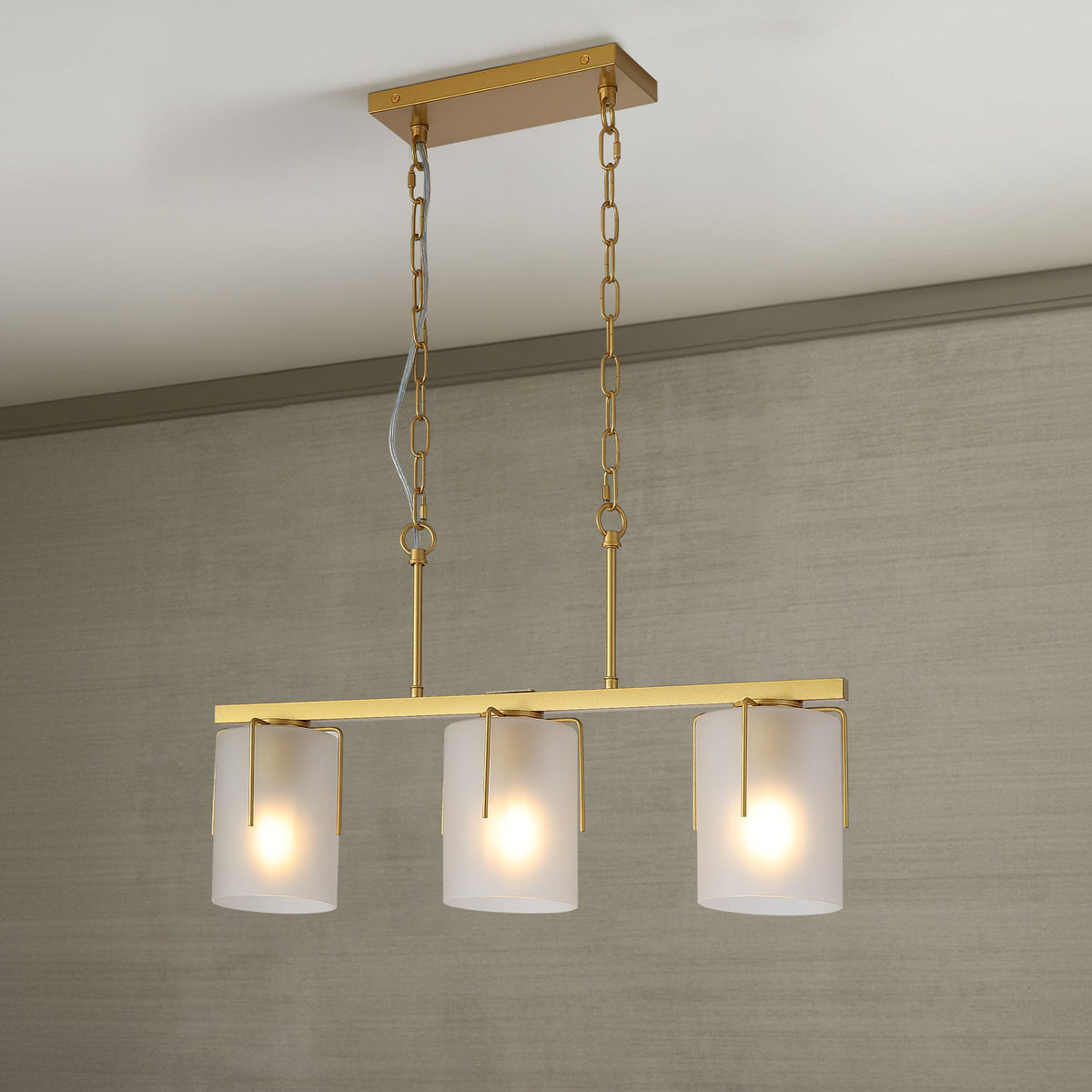 Adjustable Cylindrical Pendant Light with Frosted Glass Shade - Black or Gold