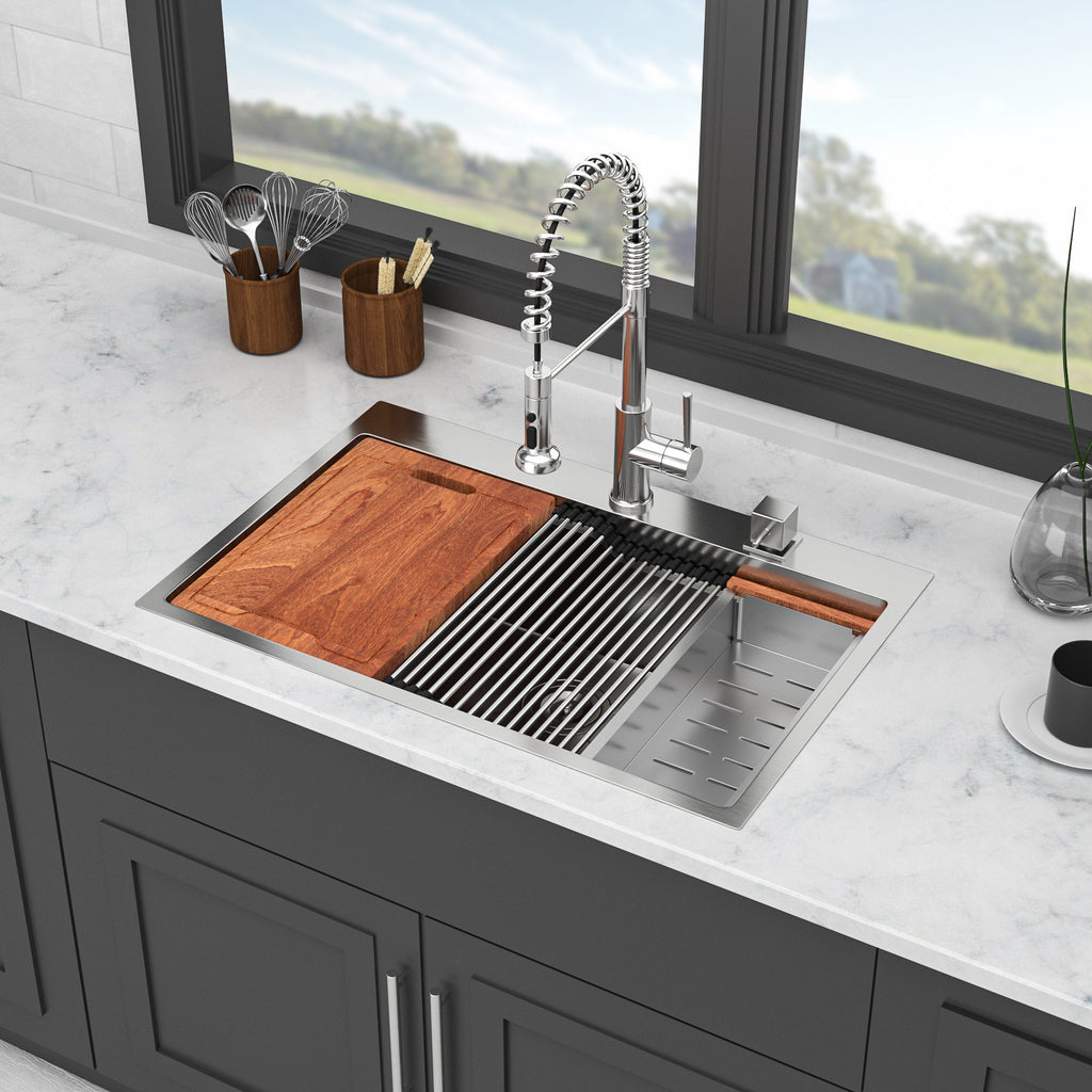 33" Drop In Kitchen Sink with Noise Reduction - Brushed Nickel
