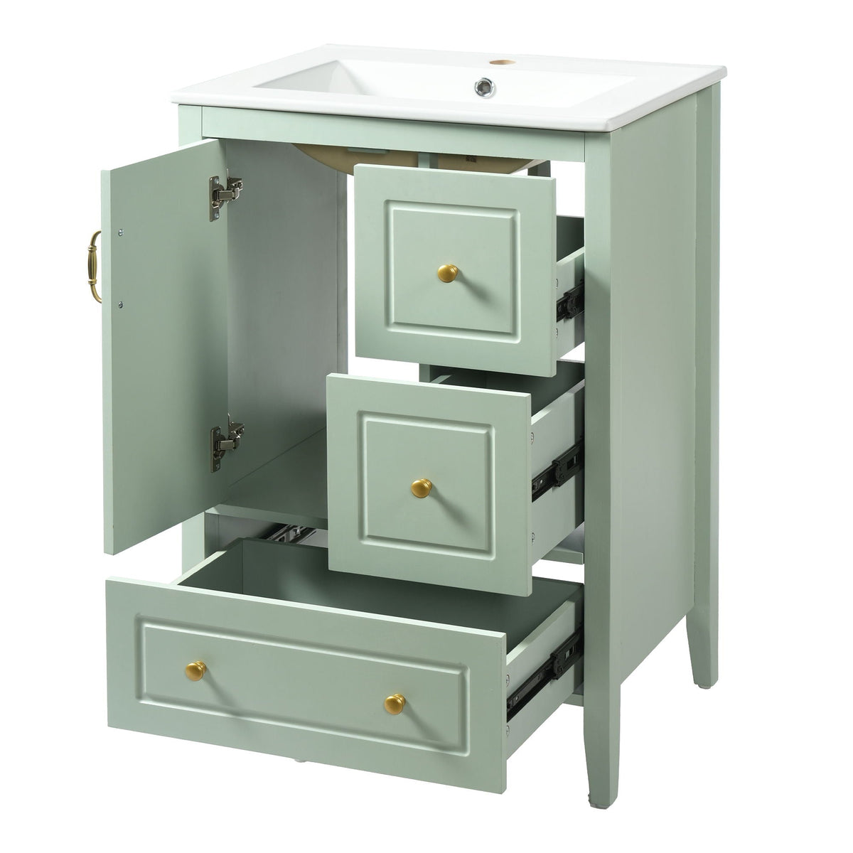 Retro Bathroom Vanity with Ceramic Sink and Soft-Closing Drawers - White, Black, or Green
