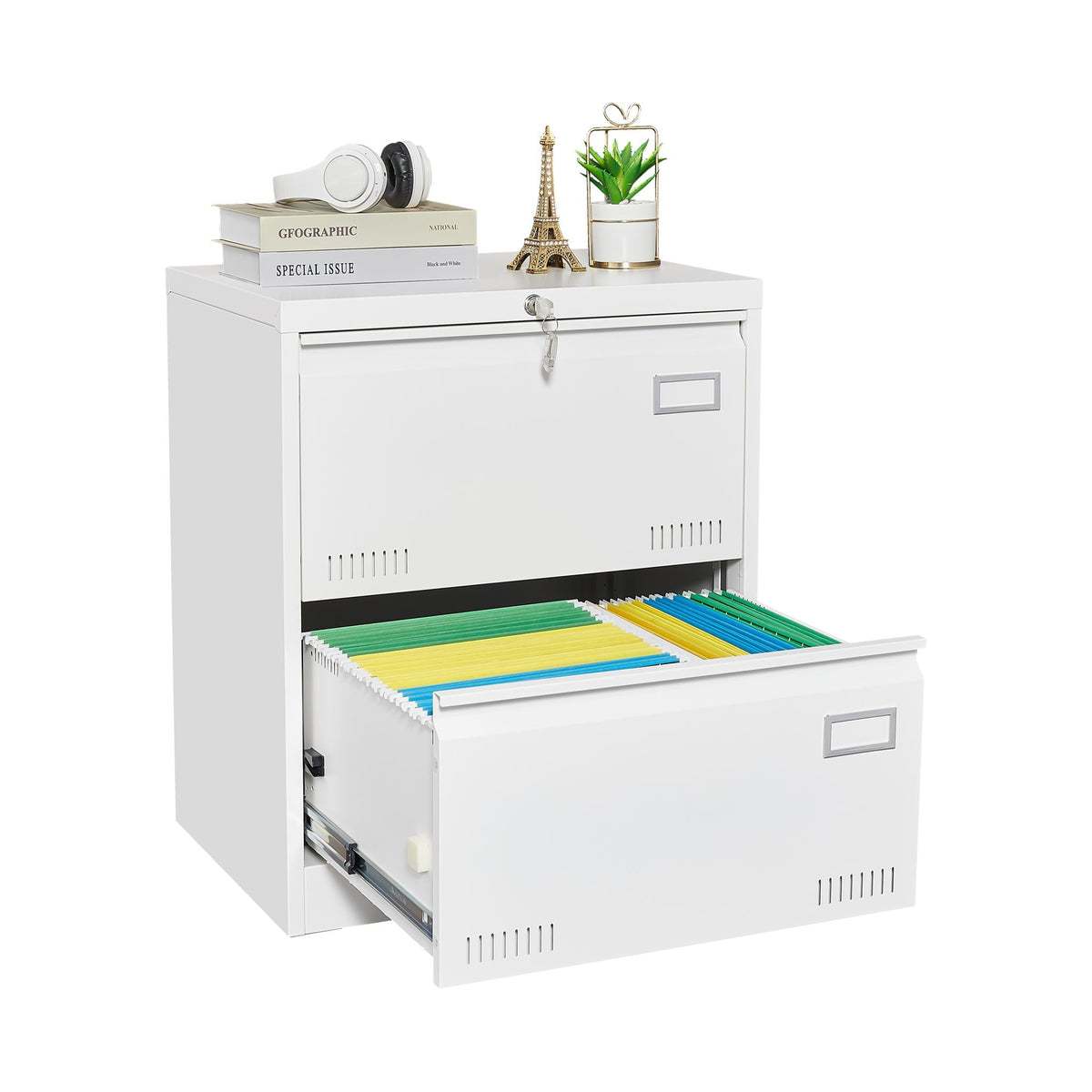 Locking Metal Filing Cabinet 3 Drawer - Multiple Sizes, Black or White