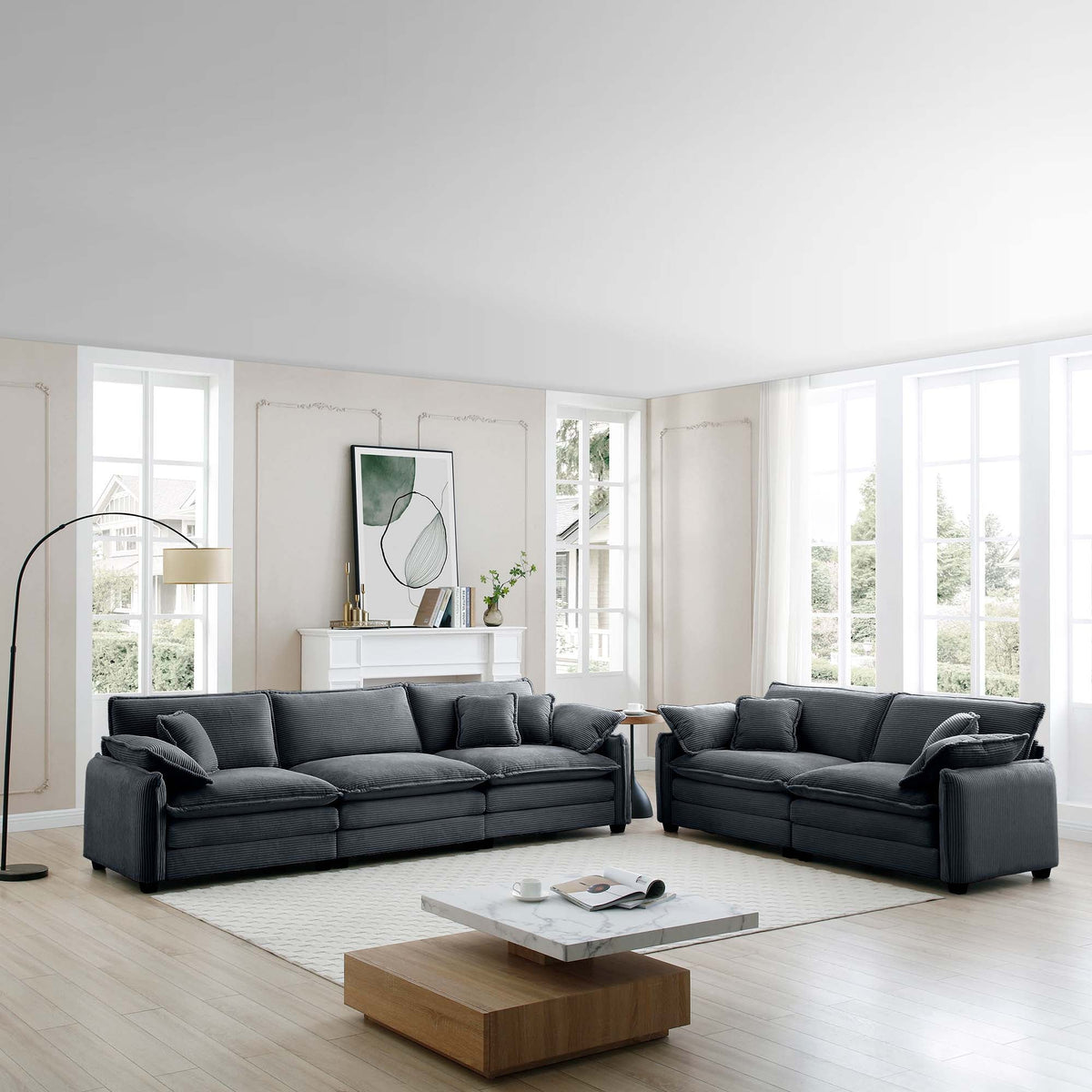 Family Sofa Set Deep Seat Sofa with Corduroy Comfort