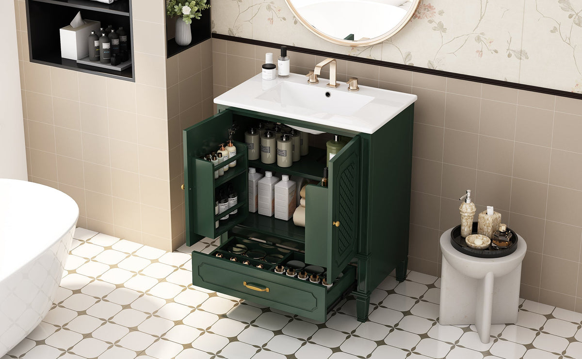 30" Bathroom Vanity with Sink - Freestanding Design - Green or Blue