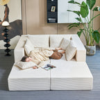140" Modular Sectional Sofa Bed with Convertible U-Shaped Design - Corduroy