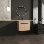 Bathroom Vanity Set with Resin Countertop Sink and 2 Doors - Light Brown Oak