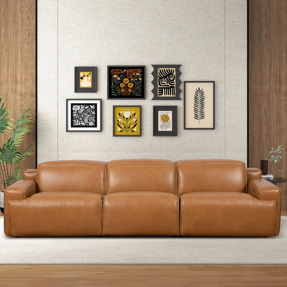 Triple Power Recliner Sofa with Three-Stage Reclining - Tan