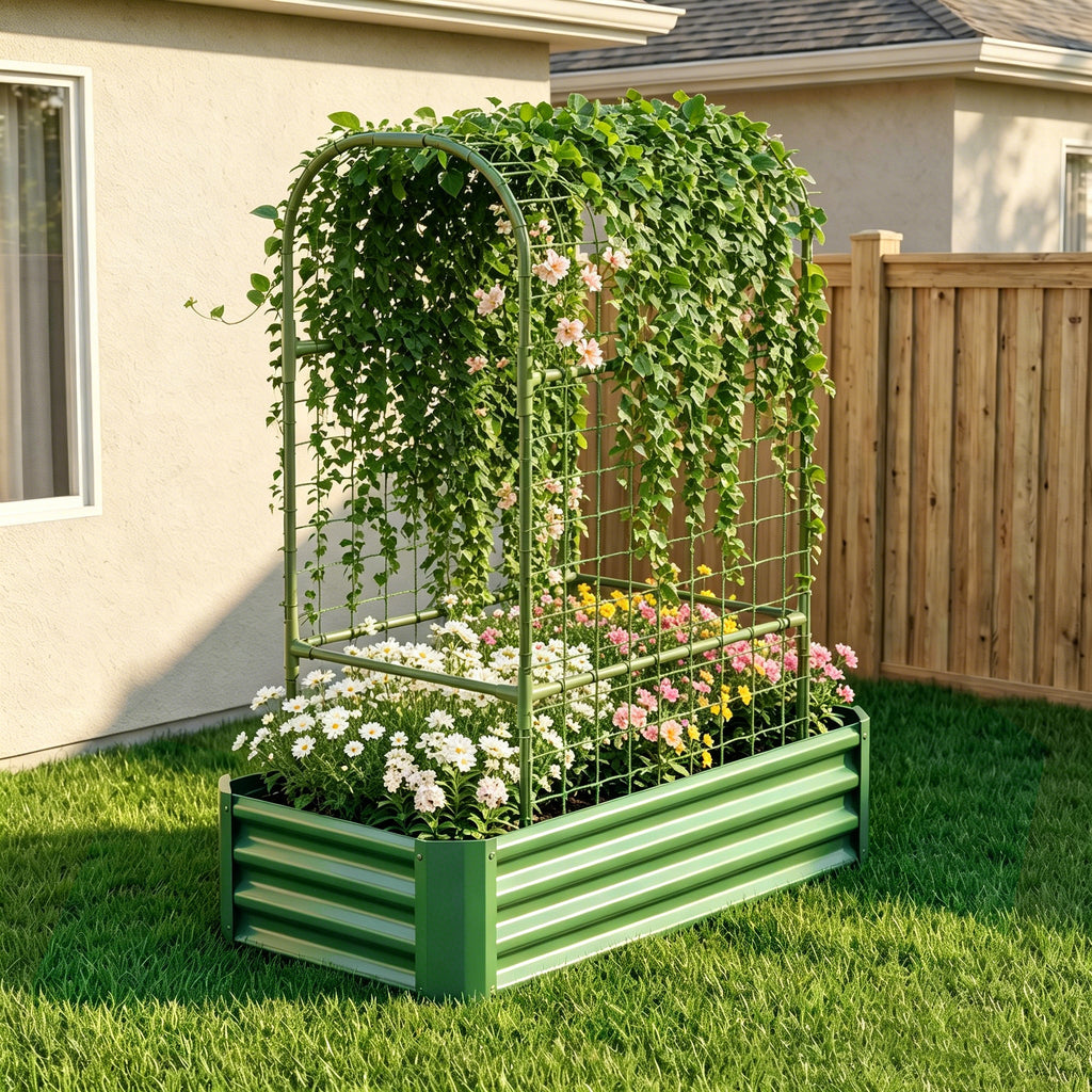 2-in-1 Raised Garden Bed with Trellis