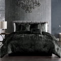 Black Crinkle Velvet Comforter Set with Plush Fill - 7 Piece