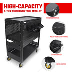 3-Tier DIY Detachable Utility Cart with Steel Pegboard and Wheels
