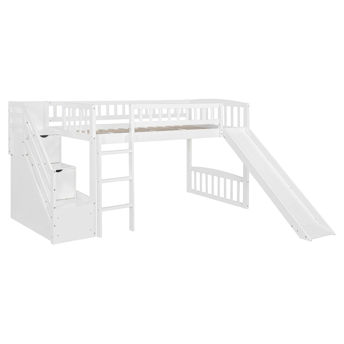 Loft Stairway Bed with Drawers and Convertible Ladder - Twin