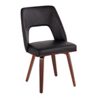 Mid-Century Modern Upholstered Chair Set with Walnut Finish - Black