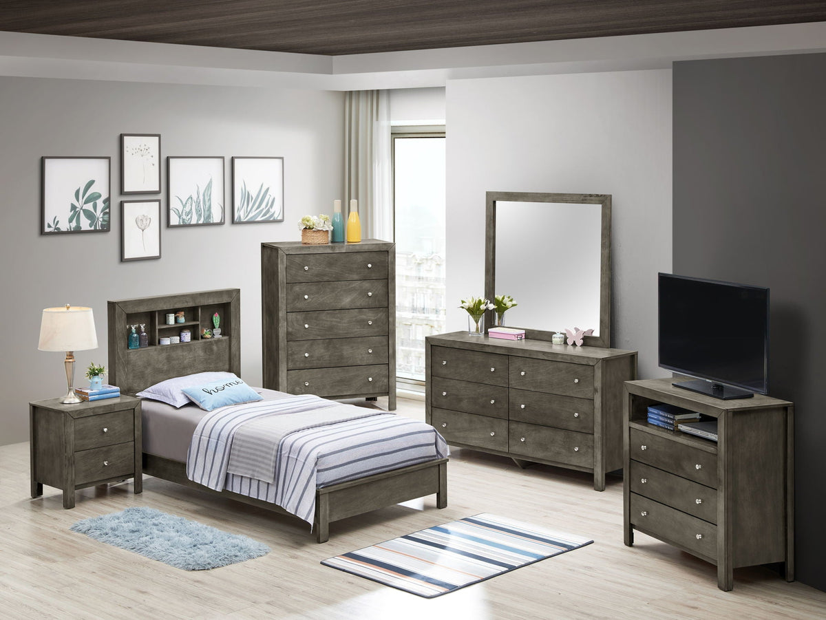 Transitional Storage Bed with Headboard Shelving - Multiple Colors